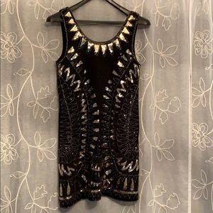 Gold Sequined Black Tank Party Dress
